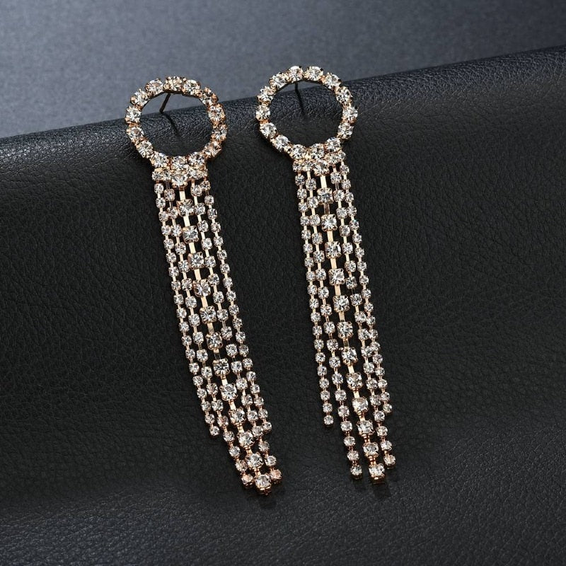 Crystal Long Tassel Earrings